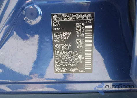 2017 Nissan Rogue Sv z USA, uszkodzony, nr VIN KNMAT2MV5HP517875